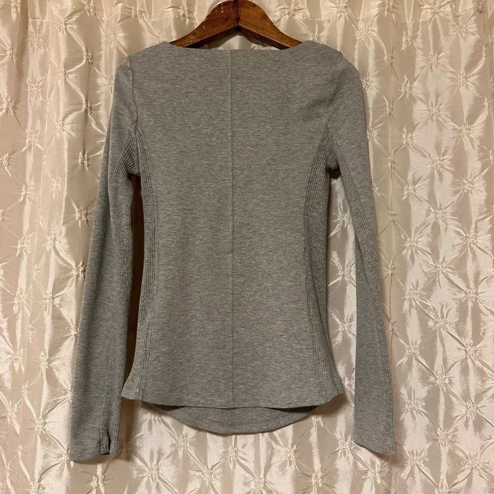Free People Dove Gray Looking Back Lace Up Long Sleeve Top - Picture 7 of 16